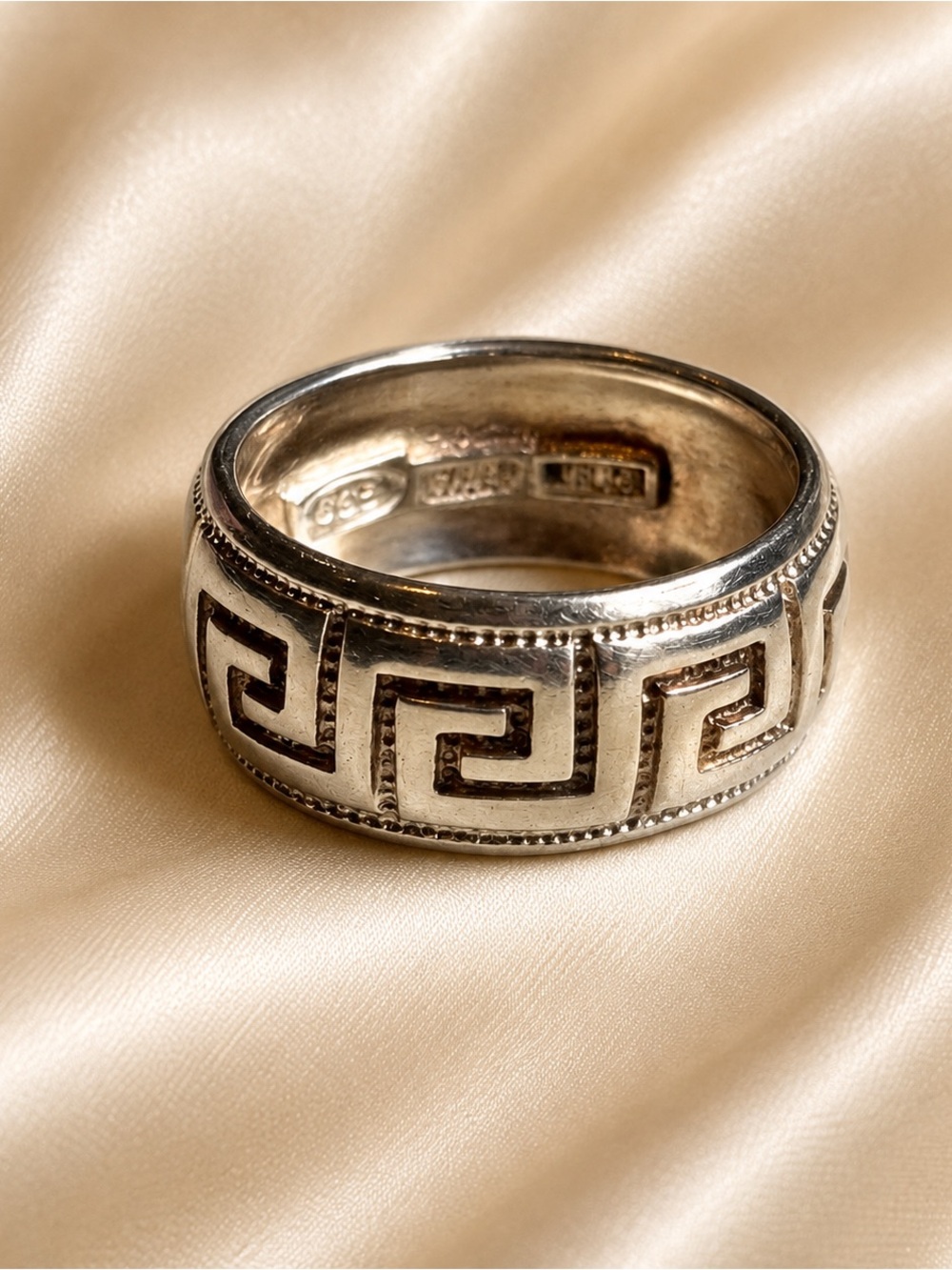 Milor Italy 925 Sterling Silver Greek Key Wide Band Ring Size 8 – 6.1g